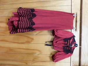 ANTIQUE Red w/ Black Lace Skirt (missing waistband) & Blouse (missing collar) - Picture 1 of 17