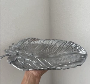 Fitz And Floyd Flower Leaf Pattern Serving Platter Silver Gift Party Serve - Picture 1 of 3