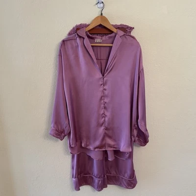 Free People лаванда длинным рукавом/брюки атласная пижама гостиной Sleepwear комплект маленький - Изображение 1 из 4