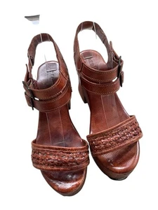 Bed Stu Sandals Womens 8.5 Brown Leather Kenya Chunky Platform Slingback Heels - Picture 1 of 5
