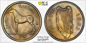 Irlanda 1963 1/2 corona graduación profesional MS66 - Imagen 1 de 1