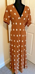 A New Day Damen Maxikleid braun Gr. Large Polka Dots Plunge V-Ausschnitt Bauer - Bild 1 von 10