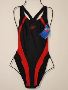 Vintage New w/Tag Speedo L Black Red Womens One Piece Swimsuit Swimming Costume - Picture 1 of 17