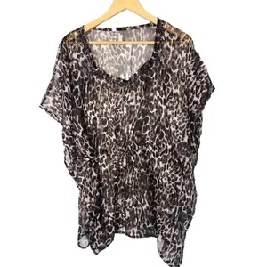 Women's Leopard Cover Up Kimono Wrap Top Swim Embellished One Size - Picture 1 of 3