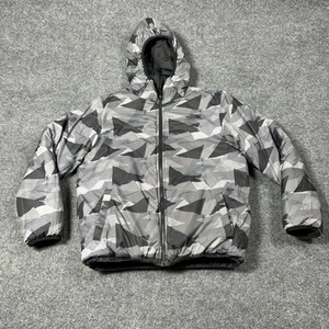 North Face Reversible Jacket Boys Large Hooded Geometric Puffer Winter Coat - Picture 1 of 14