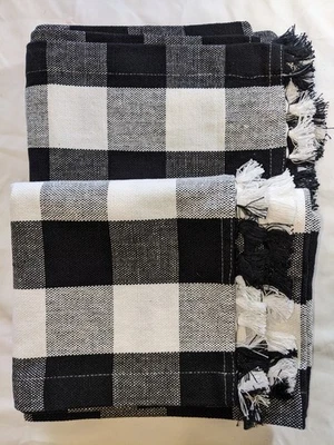 Lote de 2 corredores de mesa Buffalo Check negro blanco a cuadros algodón granja 72" x 14" Foto 1 de 4