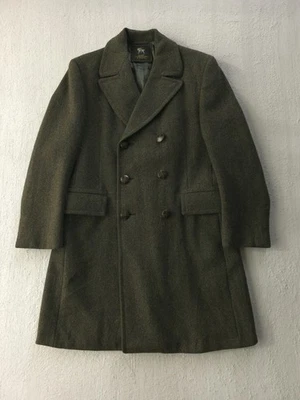 Vintage 1960s 70s Hart Schaffner & Marx Green Herringbone Wool Overcoat DB M - Image 1 of 4
