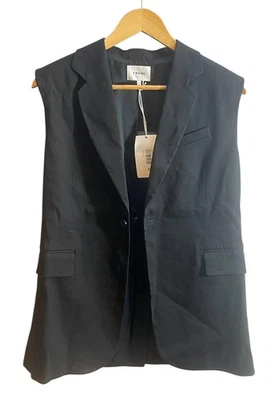 Chaleco con marco para mujer XS negro de gran tamaño mezcla de lino sin mangas blazer a medida Foto 1 de 4