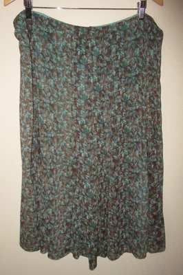 Anthropologie Tape Measure Teal Green Brown Floral Flared Midi Skirt Size 14 - Image 1 of 4