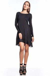 AIKO Damen Norma schwarz Langarm Jersey Kleid Seideneinsatz fließt NEU sexy - Bild 1 von 5