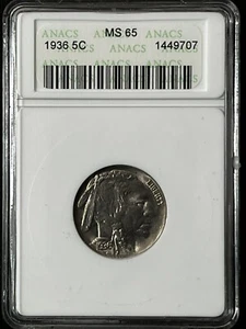 1936 5C Buffalo Nickel ANACS MS65  1449707 - Picture 1 of 2