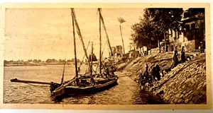 1920er Jahre Ägypten ~ Sepia Meereslandschaft Foto RPPC POSTKARTE von Dorf Embaba in der Nähe von Kairo - Bild 1 von 7