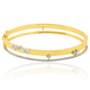 1.30 Ct Lab Grown CVD Diamond Bangle Fine Bracelet 18k Yellow Gold Birthday Gift - Picture 1 of 7