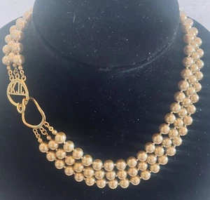 Kenneth J Lane KJL Gold Three Strand Layered Glass Pearl 17” Necklace - Picture 1 of 5