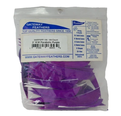 100 Pack Gateway Feathers 3" Right Wing: Parabolic Purple 300RPSPP-100 - Image 1 of 3