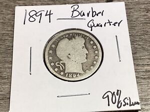 1894 Barber Silver Quarter-90% Silver-VF Condition-110223-0073