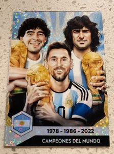 Tarjeta Lionel Messi Maradona Kempes 2022 Mundial Argentina Campeones del Mundo - Imagen 1 de 1