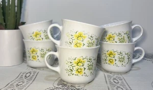 6 Vintage Corelle April Yellow Flowers Coffee Tea Cups Mugs Corning Ware - Picture 1 of 7