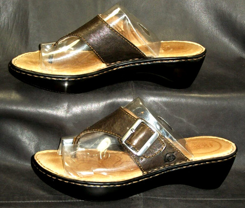 MBT Scarpe sandalo donna Born marrone pelle ciottolata tanga slide mule taglia US 7M