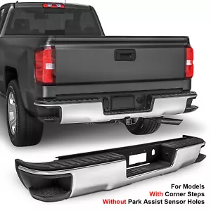 Chrome Rear Bumper For 2014-2018 Chevy Silverado GMC Sierra 1500 w/ Corner Steps - Picture 1 of 8