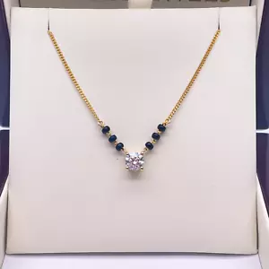 18ct Yellow Gold Lab Grown Diamond 0.70ct Black Beads Mangalsutra Necklace - Picture 1 of 8