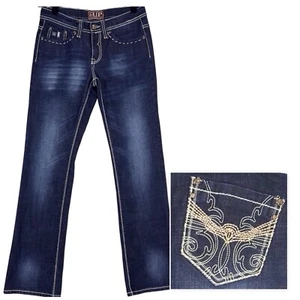Cowgirl Up Bootcut Jeans Womens 28x32 Blue Denim Western Embroidered Pockets - Picture 1 of 13