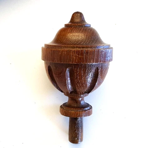 Post finial wood carving Vintage french salvaged wooden topper Fluted decor 3.8" Cover