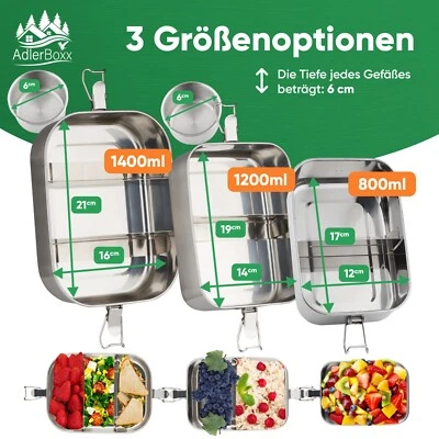 AdlerBoxx® Edelstahl Brotdose auslaufsicher Bento Lunchbox BPA frei mit Fächern - Bild 1 von 4