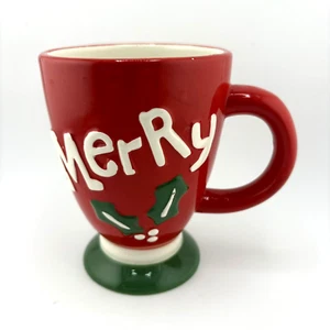 Merry Coffee Tea Mug Cup Christmas Holiday Vintage - Picture 1 of 5