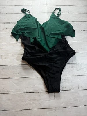 Unbranded Women's Green & Black Slimming Ruffle One Piece Swimsuits Size X-Large - Image 1 of 4