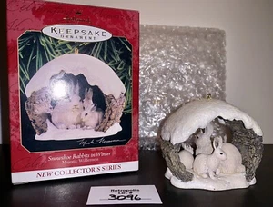 1997 Snowshoe Rabbits in Winter Majestic Wilderness Hallmark Christmas Ornament - Picture 1 of 6