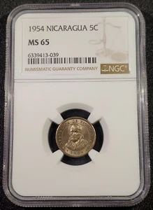 1954 NICARAGUA 5 CENTAVOS - NGC MS-65 - Picture 1 of 4