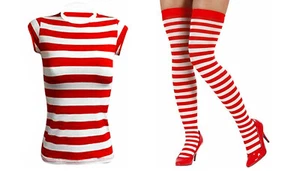 Mädchen/Damen & Damen rot & weiß Set Streifen Spaß Junggesellenabschied Kostüm Socken - Bild 1 von 4