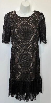 Champagne and Strawberry Black Lace Dress Sz Large Women’s Sleeves Zipper - Image 1 of 4
