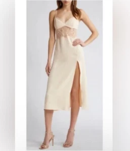 Open Edit Lace Trim Women’s Slip Dress Size XXS Beige NWT - Picture 1 of 5