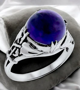 GENUINE 4 CT CABOCHON AMETHYST 925 STERLING SILVER ANTIQUE STYLE RING      #1042 - Picture 1 of 2