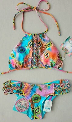 NWT Luli Fama Boho Chic Strings to Braid Halter Bikini Top & Bottom, Size XS - Image 1 of 4