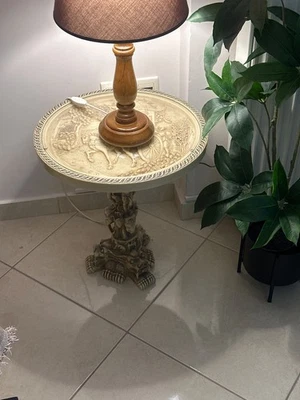 Vintage Resin Side Table with Carved Chinese Rickshaw - Image 1 of 4