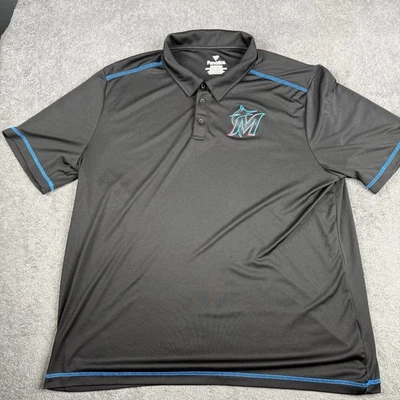Miami Marlins Polo Shirt Mens 2XL Black Blue Dri-Fit Florida MLB Baseball - Image 1 of 4