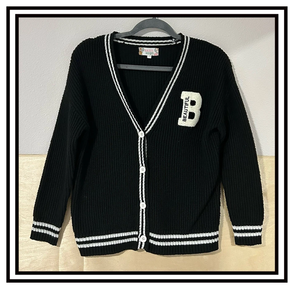Cárdigan tejido Hazel Moon Big Girls estilo universitario logotipo B negro talla 16 Foto 1 de 4