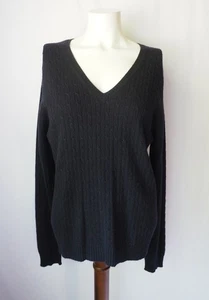 Avellini 100% Luxus Kaschmir V-Ausschnitt Pullover Pulli Zopfmuster Schwarz L? - Bild 1 von 4