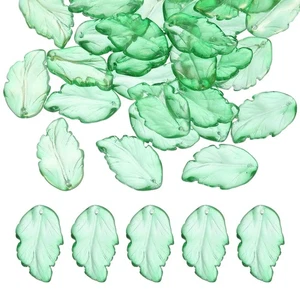 80 piezas cuentas de hojas cuentas de vidrio checo translúcido para hacer joyas, verde hierba - Imagen 1 de 7