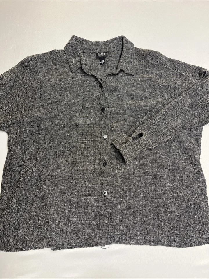 Eileen Fisher Womens Petite Large Tweed Linen Blend Long Sleeve Blouse - Image 1 of 4
