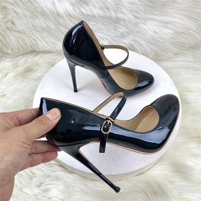 Women's Round Toe Strap High Heels Shoes Prom Work Faux Leather Dress Club Pumps - Image 1 of 4