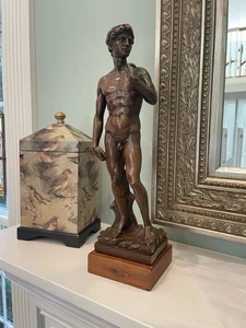 Signierter MICHELANGELO berühmter DAVID Akt männlich Metall Art Deco, 1 of a Kind, 19" RAR - Bild 1 von 23