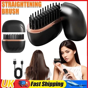 Hair Straightener Brush Rechargeable & Cordless Mini Hair Straightener Comb UK - Picture 1 of 21