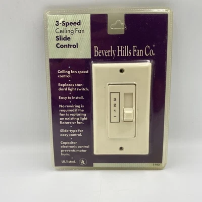 Beverly Hills Fan Co Ceiling Fan 3-Speed Slide Wall Control Switch Model 5102 Ne - Image 1 of 4