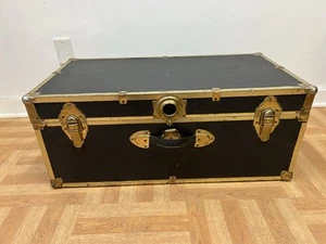 Vintage BLACK STORAGE TRUNK chest box case coffee table luggage foot locker 70s - Picture 1 of 12