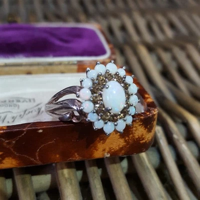 Anillo de Plata de Ley 925, Anillo de Ópalo Blanco Natural y Citrino, Talla Q.5 EE. UU. 8.25 Foto 1 de 4