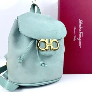 Salvatore Ferragamo Gancini Mini Backpack logo color Green Mint Used - Picture 1 of 10